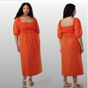 NWT Free Assembly Orange Puff Sleeve Dress